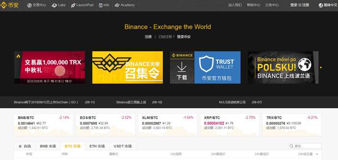 币安网：区块链资产交易平台